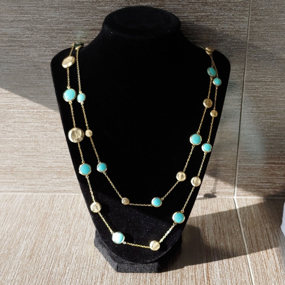 Women's Long Turquoise and Gold tone chain